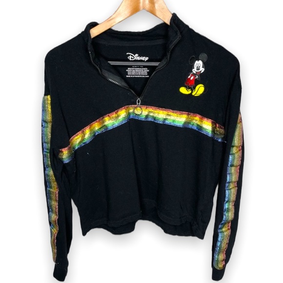 Disney Mickey Mouse Rainbow Striped 1/4 Zip Pullover Sweatshirt Size L - Picture 1 of 5